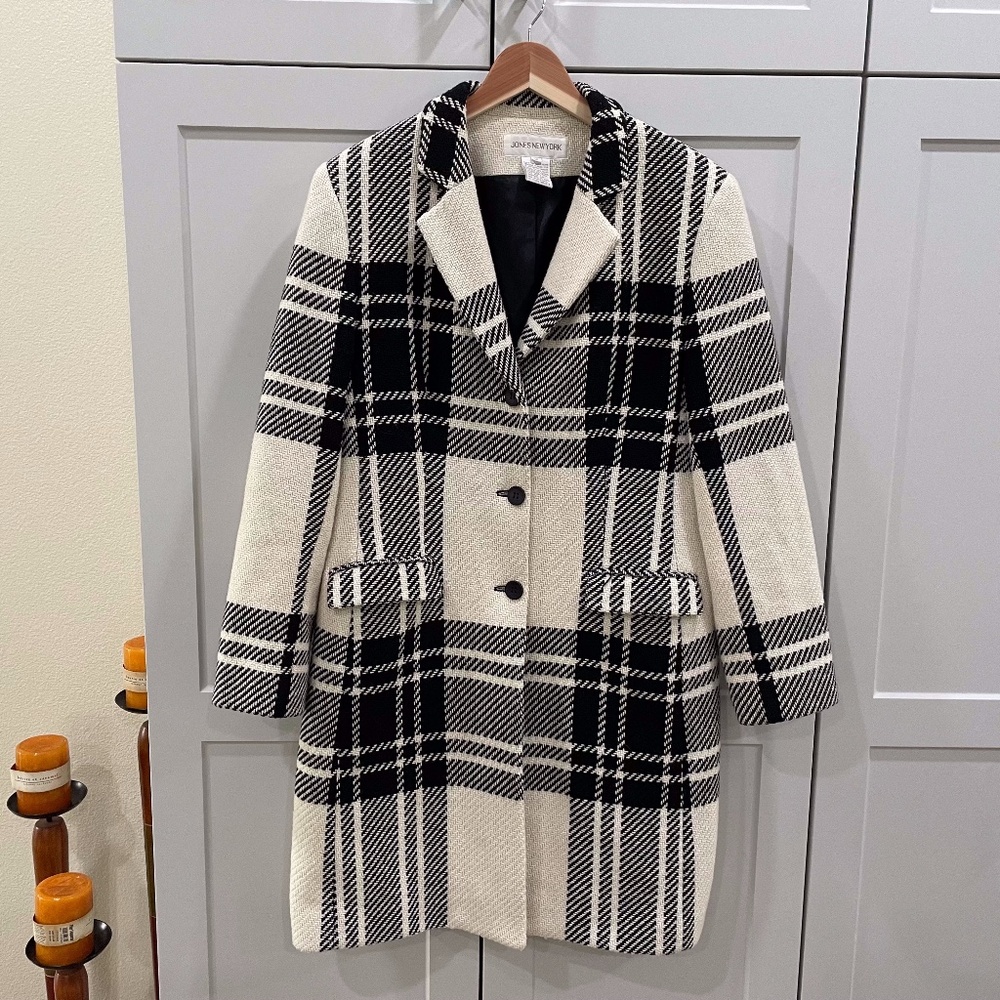 Jones New York Black and White Plaid Coat